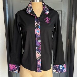 Thunderbird Brand Western Shirt Black with Pink Purple Blue Ikat Trim